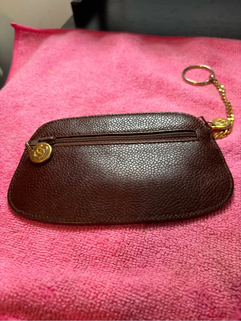 Authentic Vintage CHANEL Timeless Caviar Leather Mini Pouch Coin Case - Mahogany